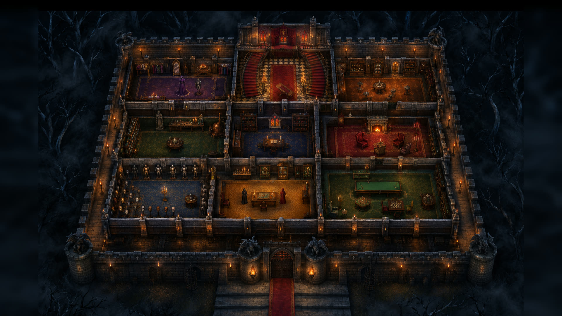 The manor from above, every room open to view